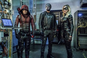 Arrow -- "Unchained" -- Image AR412A_0089.jpgb -- Pictured (L-R): Colton Haynes as Arsenal, David Ramsey as John Diggle and Katie Cassidy as Black Canary -- Photo: Liane Hentscher/ The CW -- ÃÂ© 2016 The CW Network, LLC. All Rights Reserved.